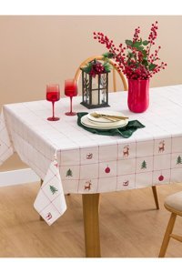 Lc Waikiki Yılbaşı Temalı Pamuk-Polyester 150x150 cm Kare Masa Örtüsü Renkli