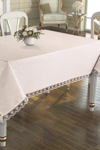 Laura Casa Güpürlü Polyester 160x220 cm Dikdörtgen Masa Örtüsü Bej