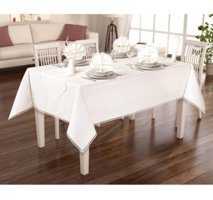Safir Home Collection Güpürlü Keten 160x220 cm Dikdörtgen Masa Örtüsü Krem
