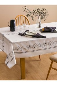 Lc Waikiki Çiçek Desenli Pamuk-Polyester 150x200 cm Dertsiz Dikdörtgen Masa Örtüsü Krem