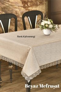 Cardea Güpürlü Polyester 160x220 cm Dertsiz Dikdörtgen Masa Örtüsü Kahverengi