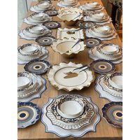 Rossev Blue Ring 70 Parça 12 Kişilik Desenli Porselen Yuvarlak Yemek Takımı
