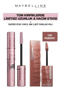 Maybelline New York Sky High Dev Limitsiz Kirpikler-Gün Boyu Kalıcı Parlak Dudaklar 120 Punchy Makyaj Seti