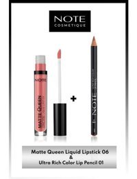 Note Matte Queen Lipstick Kalıcı Likit Ruj 06 Noble Rose & Ultra Rich Color Dudak Kalemi 01 Sandy Makyaj Seti
