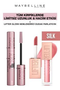 Maybelline New York Sky High Dev Limitsiz Kirpikler-Işıltılı Dolgun Dudaklar Makya Seti 004 Silk Makyaj Seti