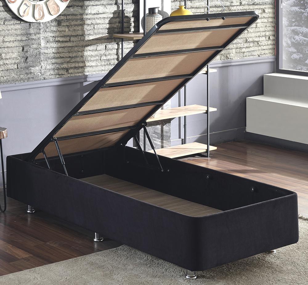 Niron Ela 90x200 cm Başlıklı Sandıklı Tek Kişilik Baza Seti Siyah
