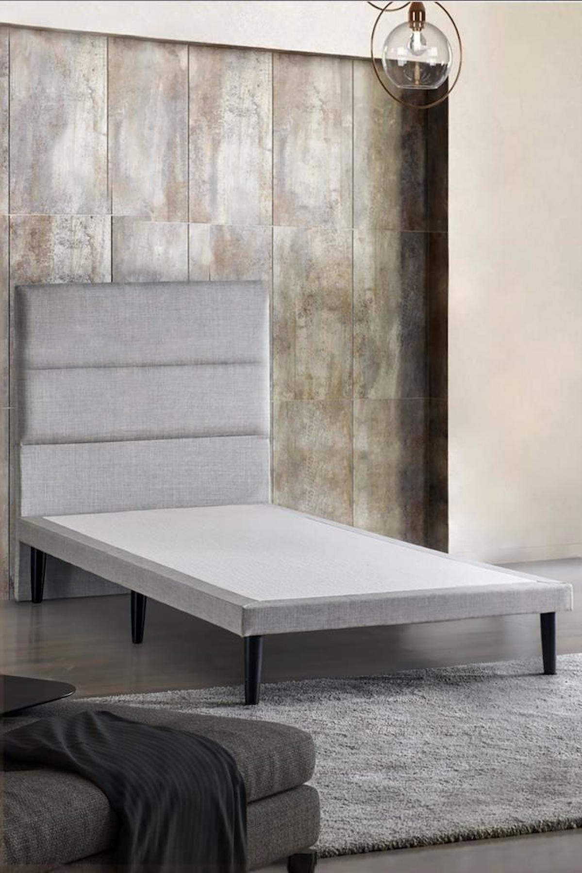 Niron Slim 90x200 cm Başlıklı Tek Kişilik Baza Seti Gri