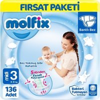 Molfix Midi 3 Numara Bantlı Bebek Bezi 2x68 Adet