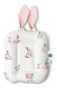 Deux Lapins Bébé Lapin Rose Pamuklu Yıkanabilir Beyaz Emzirme Yastığı