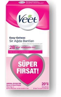 Veet Easy-Gelwax Normal Ciltler 20 Adet Kadın Bacak-Vücut Bölgesi Ağda Bandı