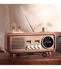 Coverzone S32 Vintage Müzik Kutusu 5 W Radyolu 5 W Işıklı Kahverengi Bluetooth Hoparlör