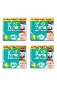 Prima Aktif Bebek 4 Numara Cırtlı Bebek Bezi 4x80 Adet