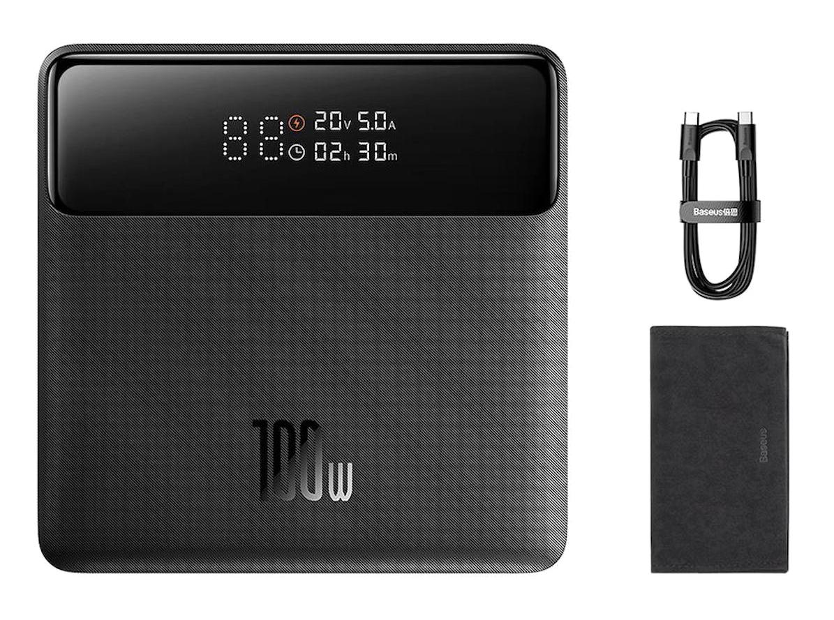 Baseus 20000 mAh Hızlı Şarj Işıklı Dijital Göstergeli Type C Çoklu Bağlantı Powerbank Siyah