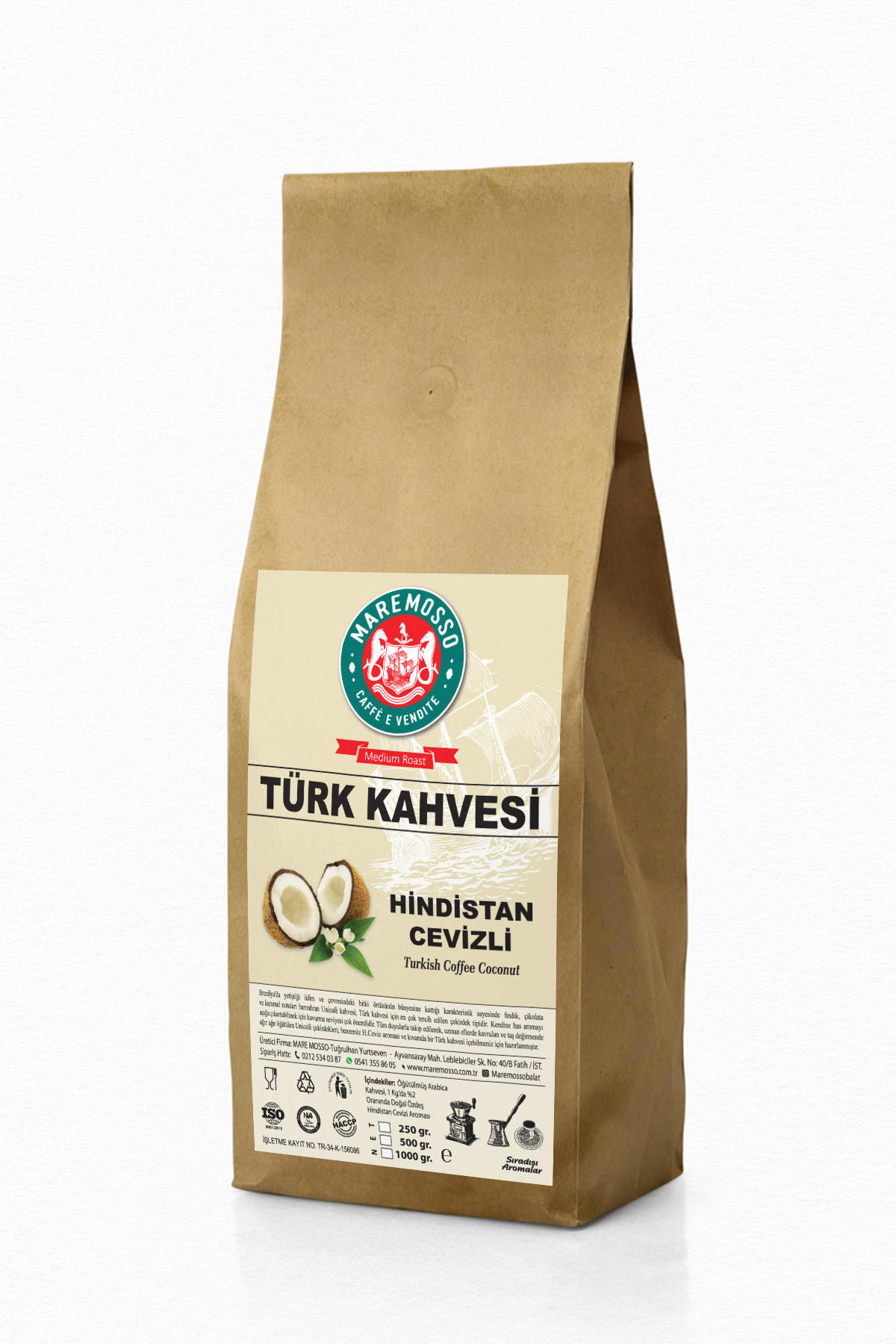 Mare Hindistan Cevizli Orta Kavrulmuş Türk Kahvesi 1 kg