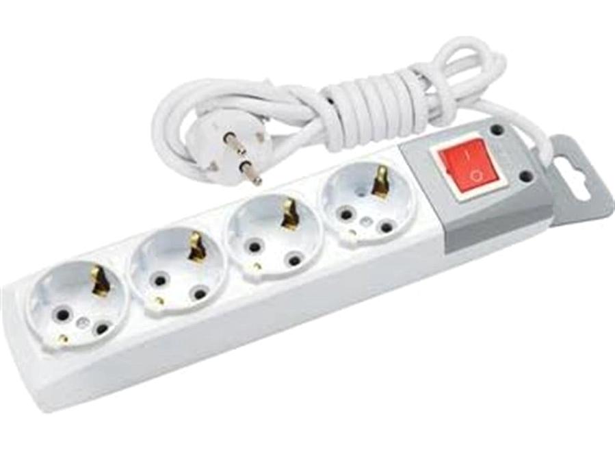 De-Pa 3500 W Kalın Topraklı Anahtarlı 4'lü 2 m Grup Priz Beyaz