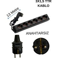 Avarson 3500 W Kalın Topraklı 6'lı 13 m Uzatma Kablosu Siyah