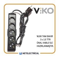 Viko Multi-Let 3500 W Kalın Topraklı 5'li 4 m Grup Priz Siyah