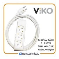 Viko Multi-Let Kalın Topraklı 3'lü 30 m Grup Priz Beyaz