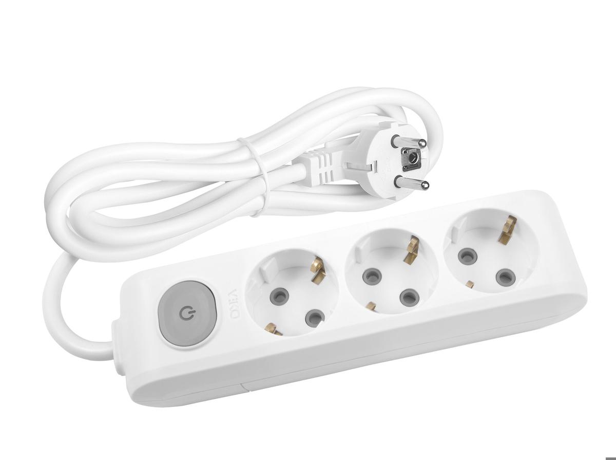 Viko 3500 W Kalın Topraklı Anahtarlı Akım Korumalı 3'lü 3 m Uzatma Kablosu Beyaz