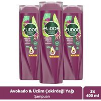 Elidor Doğanın Enerjisi Güç ve Parlaklık Kuru Saçlar İçin Tüm Saçlar İçin Avokado - Üzüm Çekirdeği Parabensiz Şampuan 3x400 ml