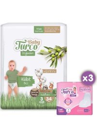 Baby Turco Doğadan Midi 3 Numara Külot Bebek Bezi 34 Adet + Lady Turco Hijyenik Ped 3x7'li