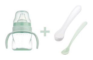 Mamajoo Akıtmaz Kulplu 6+ Ay 160 ml Alıştırma Bardağı Yeşil + İkili Beslenme Kaşığı