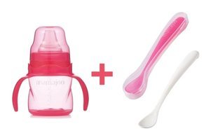 Mamajoo Akıtmaz Kulplu 6+ Ay 160 ml Alıştırma Bardağı Pembe + İkili Beslenme Kaşığı