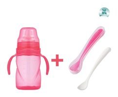 Mamajoo Akıtmaz Kulplu 6+ Ay 270 ml Alıştırma Bardağı Pembe + İkili Beslenme Kaşığı