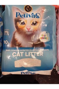 Petiva Bebek Pudralı Topaklanan İnce Taneli Bentonit Kedi Kumu 10 lt
