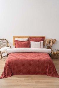 Rivaistanbul Helen Pamuklu 4 Mevsim 200 x 220 cm Oymalı Desenli Çarşaflı Çift Kişilik Nevresim Takımı Kiremit