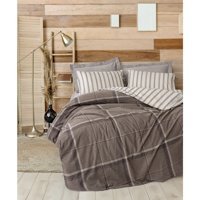 Cotton Box Warm Flanel Pamuk-Polyester 4 Mevsim 160 x 220 cm Desenli Çarşaflı Çift Kişilik Nevresim Takımı Caldo Kahve