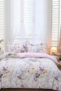 Always Ranforce Pamuklu 4 Mevsim 200 x 220 cm Çiçek Desenli Çarşafsız Çift Kişilik Nevresim Takımı Pembe