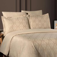 Maxstyle Jakarlı Pamuklu 4 Mevsim 160 x 220 cm Kendinden Desenli Çarşaflı Çift Kişilik Nevresim Takımı Bej