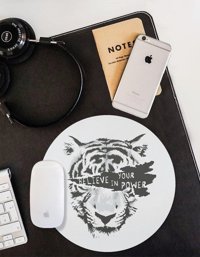 WuW Kaplan Desen Yuvarlak 20 cm S Mousepad Beyaz-Siyah