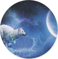 WuW Yuvarlak Kurt 20 cm S Mousepad Beyaz-Mavi