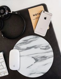 WuW Mermer Desen Yuvarlak 20 cm S Mousepad Beyaz-Gri