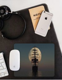 WuW Issız Denizde Gemi 22x18 cm S Mousepad Beyaz-Siyah