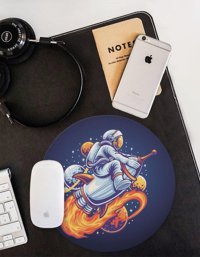 WuW Astronot ve Roket Yuvarlak 20 cm S Mousepad Çok Renkli