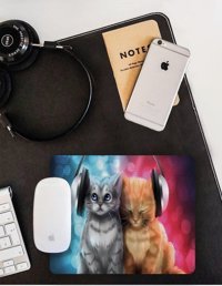 WuW Müzik Sever Kediler 22x18 cm S Mousepad Çok Renkli
