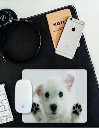 WuW Sevimli Köpek 22x18 cm S Mousepad Beyaz-Siyah