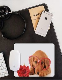 WuW Utangaç Köpek 22x18 cm S Mousepad Beyaz-Kırmızı
