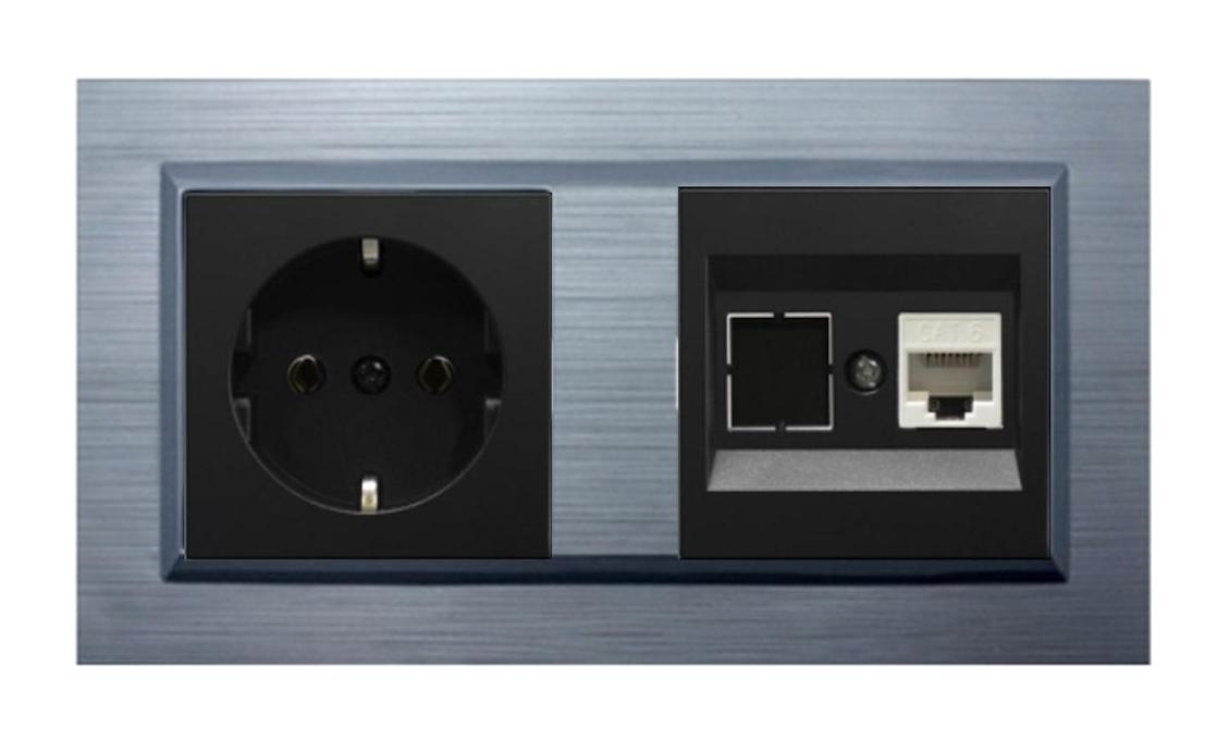 Ovivo Quantum Çerçeveli Topraklı İç Mekan İkili Priz Gümüş