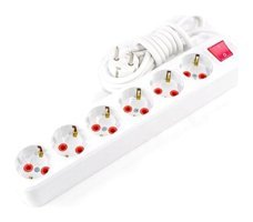 Ay-Ka Gold Topraklı Anahtarlı 6'lı 5 m USB Grup Priz Beyaz