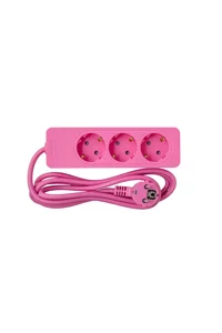 Seldur MS70 3600 W Kalın Topraklı 3'lü 2 m Uzatma Kablosu Pembe