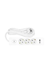 Seldur MS70 Topraklı Anahtarlı 3'lü 2 m USB Grup Priz Beyaz