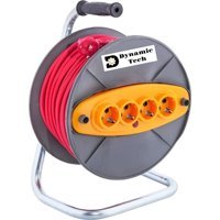 Dynamic Tech 3500 W Kalın Topraklı Akım Korumalı 4'lü 50 m Makaralı Uzatma Kablosu Kırmızı