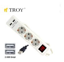 Troy 24023 Topraklı Anahtarlı 1.4 m USB Grup Priz Beyaz