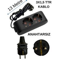 Avarson 3500 W Kalın Topraklı 2'li 13 m Uzatma Kablosu Siyah