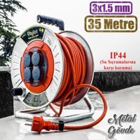 Badem10 3300 W Kalın Topraklı 4'lü 35 m Makaralı Uzatma Kablosu Beyaz