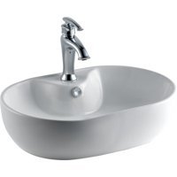 Lena E-4108 Dekoratif Tekli 61.5 cm Porselen Tezgah Üstü Oval Lavabo Beyaz